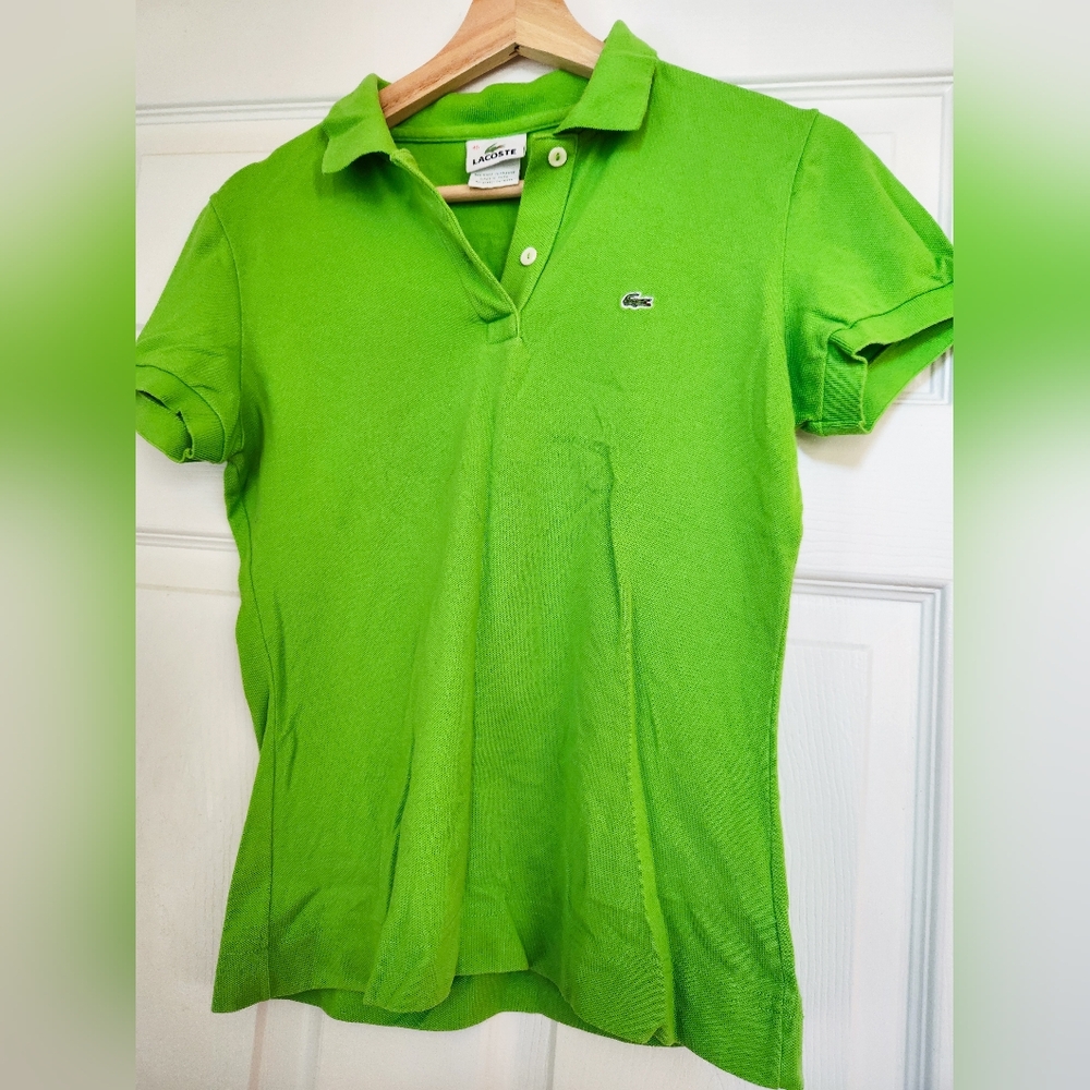 2000s Lacoste Women's Polo lime green size 40